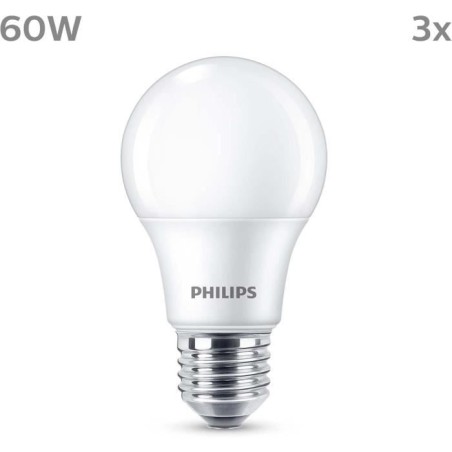 Ampoule LED - PHILIPS - 60 W - E27 - Blanc chaud - Dépolie - Non-Dimm