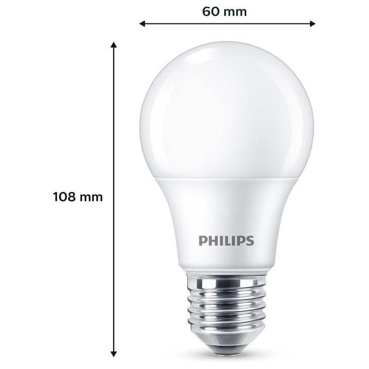 Ampoule LED - PHILIPS - 60 W - E27 - Blanc chaud - Dépolie - Non-Dimmable - 3 pieces Ampoule LED - PHILIPS - 60 W - E27 - Blanc chaud - Dépolie - Non-Dimmable - 3 pieces