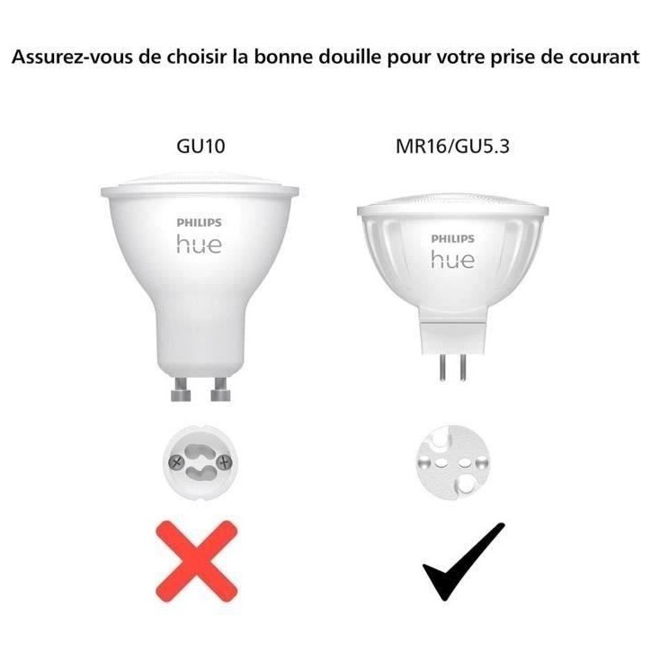 Ampoule connectée - PHILIPS HUE - MR16 - Lumiere blanche - Compatible bluetooth - Lot de 2 - Fonctionne avec App et voix Ampoule connectée - PHILIPS HUE - MR16 - Lumiere blanche - Compatible bluetooth - Lot de 2 - Fonctionne avec App et voix