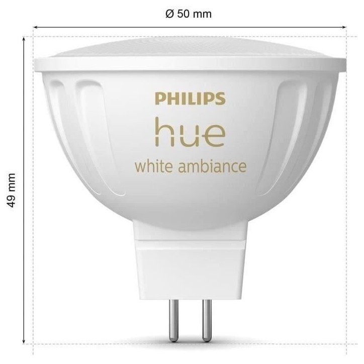 Ampoule connectée - PHILIPS HUE - MR16 - Lumiere blanche - Compatible bluetooth - Lot de 2 - Fonctionne avec App et voix Ampoule connectée - PHILIPS HUE - MR16 - Lumiere blanche - Compatible bluetooth - Lot de 2 - Fonctionne avec App et voix