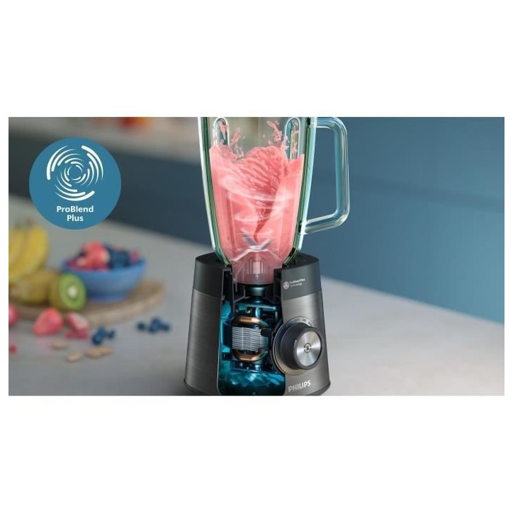 Blender - PHILIPS HR3041/00 - Bol 2 L - gourde incluse - lames amovibles - Gris