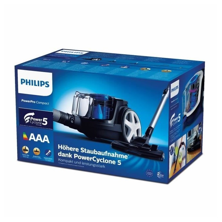 Aspirateur traineau sans sac - PHILIPS FC9331/09 - 900 W - 1,5 L - Noir intense et bleu