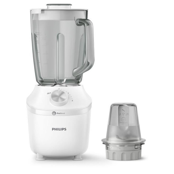 Blender - PHILIPS - Serie 3000 HR2291/20 - Bol en verre - Capacité 1.25L - 2 vitesses - 600W - Blanc