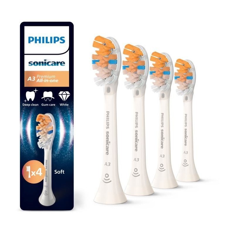 Lot de 4 tetes de brosse - PHILIPS - HX9094/87 - A3 white Lot de 4 tetes de brosse - PHILIPS - HX9094/87 - A3 white