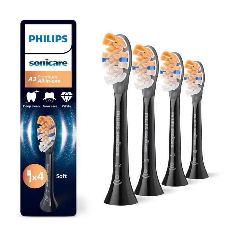Lot de 4 tetes de brosse - PHILIPS - HX9094/88 - A3 black Lot de 4 tetes de brosse - PHILIPS - HX9094/88 - A3 black