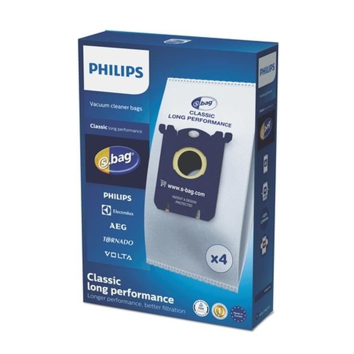 PHILIPS - Lot de 4 sacs aspirateur S-bag Classique Longue Performance - FC8021 PHILIPS - Lot de 4 sacs aspirateur S-bag Classique Longue Performance - FC8021