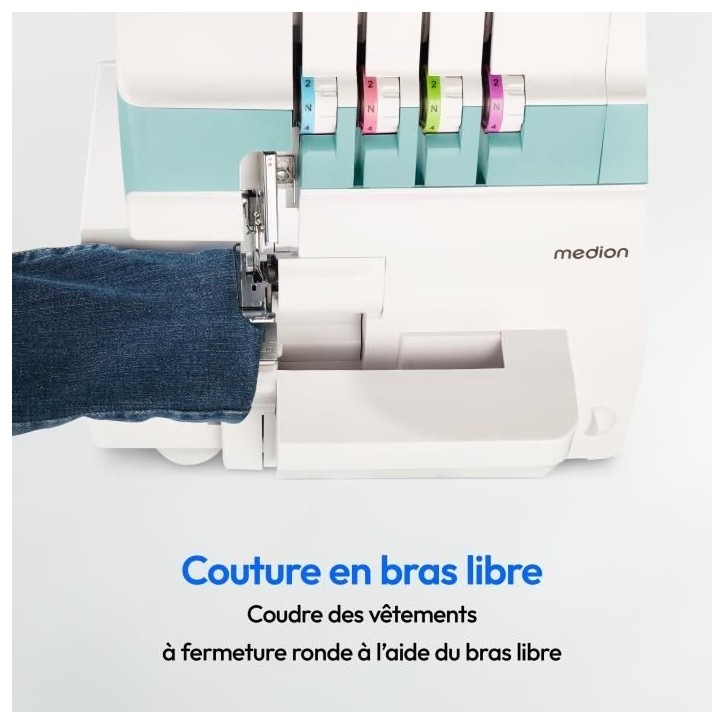 Surjeteuse - MEDION - SO 90 - 91W - Type d'aiguille 11, 14, 16 - 1200 tr/min - LED - Turquoise