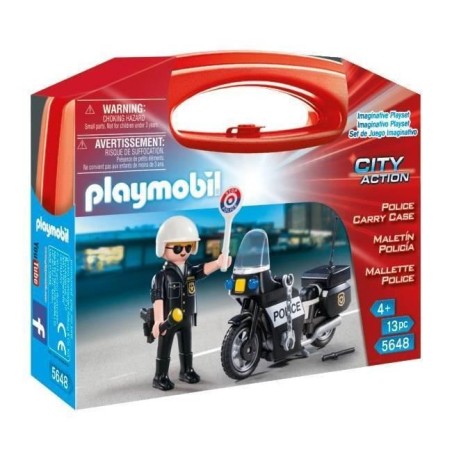 PLAYMOBIL - Valisette Motard de Police - Garçon - 13 éléments - A p
