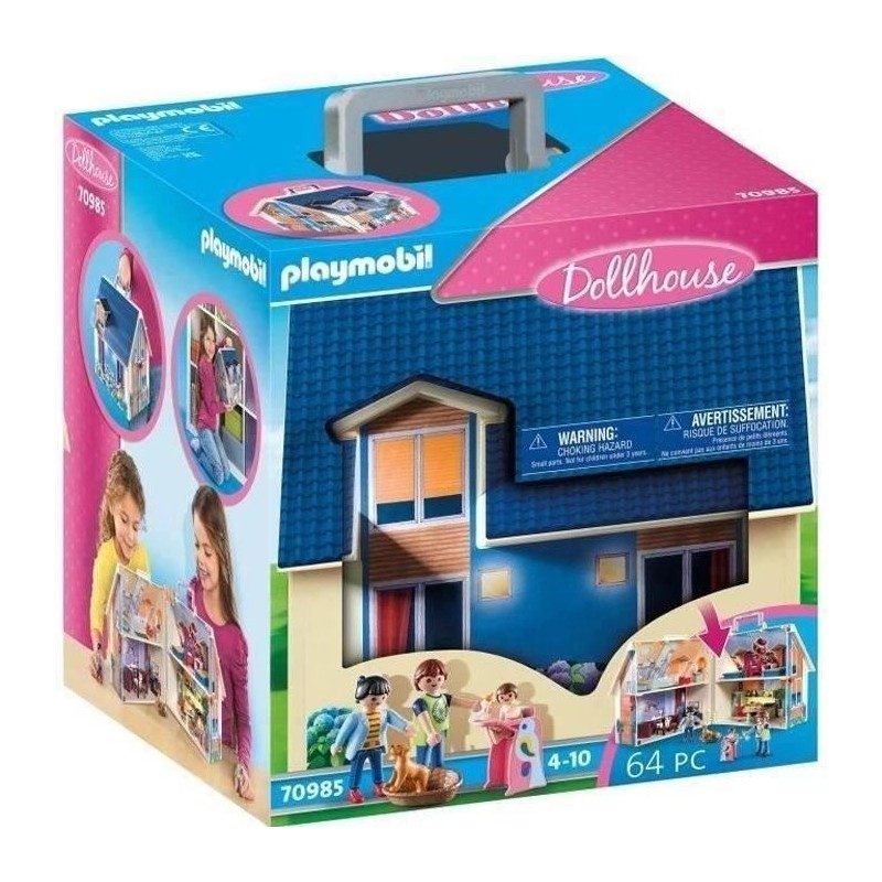 PLAYMOBIL 70985 Maison Transportable Bleue, 3 personnages, Accessoires PLAYMOBIL 70985 Maison Transportable Bleue, 3 personnages, Accessoires