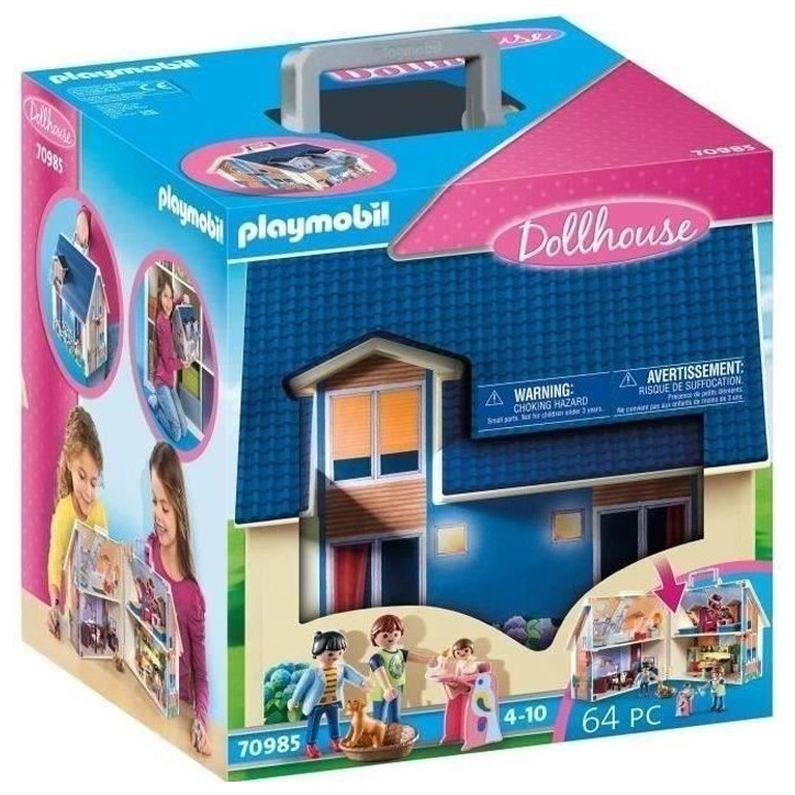 PLAYMOBIL 70985 Maison Transportable Bleue, 3 personnages, Accessoires inclus, 70985, Dollhouse, La maison traditionnelle PLAYMOBIL 70985 Maison Transportable Bleue, 3 personnages, Accessoires inclus, 70985, Dollhouse, La maison traditionnelle