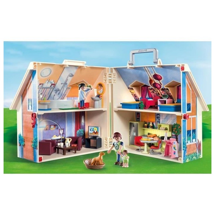 PLAYMOBIL 70985 Maison Transportable Bleue, 3 personnages, Accessoires inclus, 70985, Dollhouse, La maison traditionnelle PLAYMOBIL 70985 Maison Transportable Bleue, 3 personnages, Accessoires inclus, 70985, Dollhouse, La maison traditionnelle