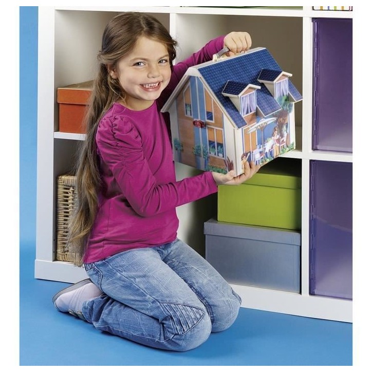 PLAYMOBIL 70985 Maison Transportable Bleue, 3 personnages, Accessoires inclus, 70985, Dollhouse, La maison traditionnelle PLAYMOBIL 70985 Maison Transportable Bleue, 3 personnages, Accessoires inclus, 70985, Dollhouse, La maison traditionnelle