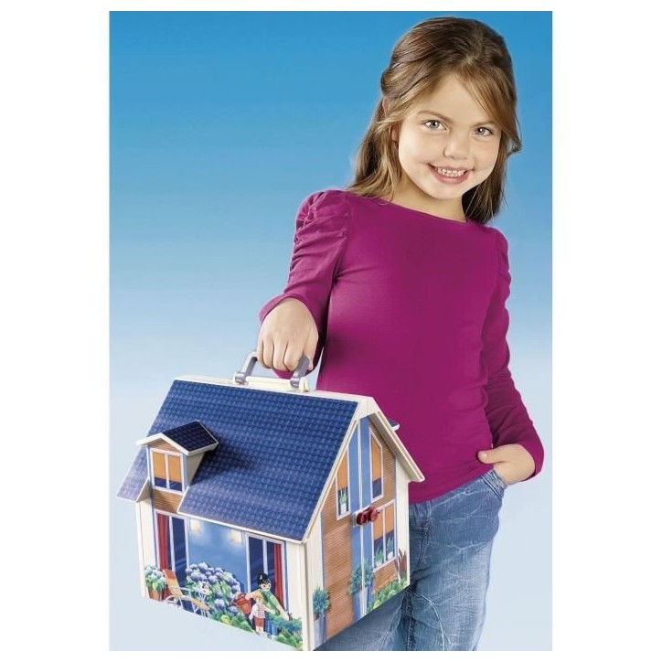 PLAYMOBIL 70985 Maison Transportable Bleue, 3 personnages, Accessoires inclus, 70985, Dollhouse, La maison traditionnelle PLAYMOBIL 70985 Maison Transportable Bleue, 3 personnages, Accessoires inclus, 70985, Dollhouse, La maison traditionnelle