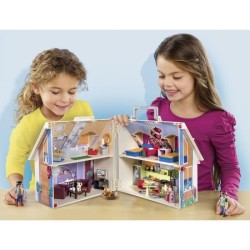 PLAYMOBIL 70985 Maison Transportable Bleue, 3 personnages, Accessoires