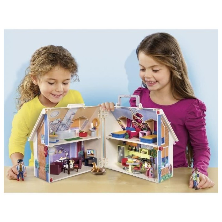 PLAYMOBIL 70985 Maison Transportable Bleue, 3 personnages, Accessoires inclus, 70985, Dollhouse, La maison traditionnelle PLAYMOBIL 70985 Maison Transportable Bleue, 3 personnages, Accessoires inclus, 70985, Dollhouse, La maison traditionnelle