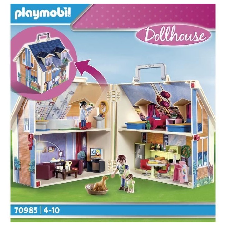 PLAYMOBIL 70985 Maison Transportable Bleue, 3 personnages, Accessoires inclus, 70985, Dollhouse, La maison traditionnelle PLAYMOBIL 70985 Maison Transportable Bleue, 3 personnages, Accessoires inclus, 70985, Dollhouse, La maison traditionnelle
