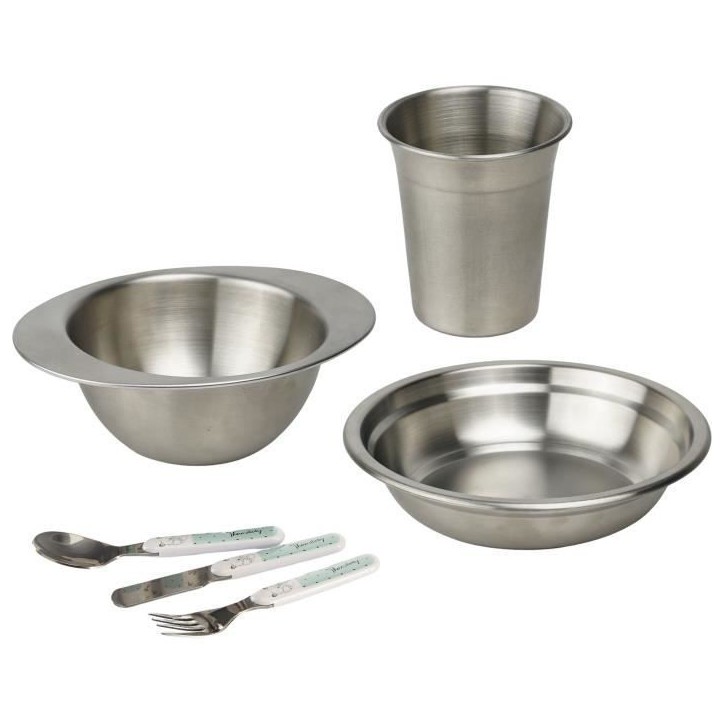 Pack repas - THERMOBABY - Inox - Gobelet, Bol, Assiette creuse, Set de couverts Pack repas - THERMOBABY - Inox - Gobelet, Bol, Assiette creuse, Set de couverts