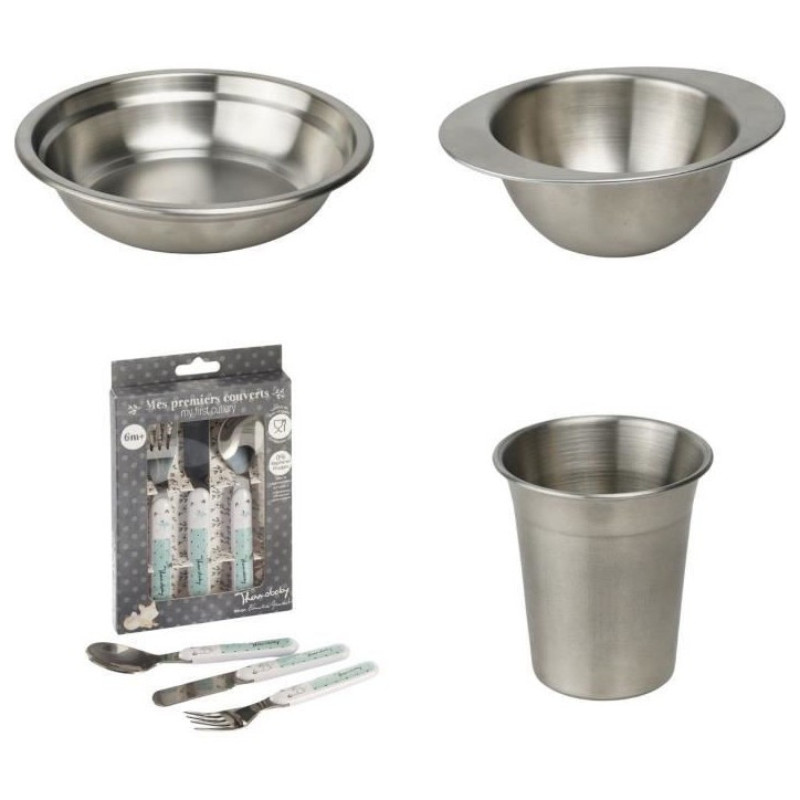 Pack repas - THERMOBABY - Inox - Gobelet, Bol, Assiette creuse, Set de couverts Pack repas - THERMOBABY - Inox - Gobelet, Bol, Assiette creuse, Set de couverts