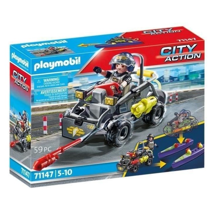 PLAYMOBIL 71147 Quad transformable de bandit, Les policiers Unité d'élite, City Action, Des 5 ans PLAYMOBIL 71147 Quad transformable de bandit, Les policiers Unité d'élite, City Action, Des 5 ans