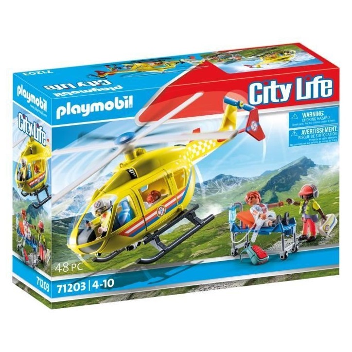 PLAYMOBIL 71203 Hélicoptere de secours, Figurine, City Action Les Secouristes