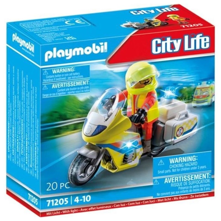 PLAYMOBIL 71205 Urgentiste avec moto, City Action Les Secouristes, effet lumineux, 20 pieces, Des 4 ans