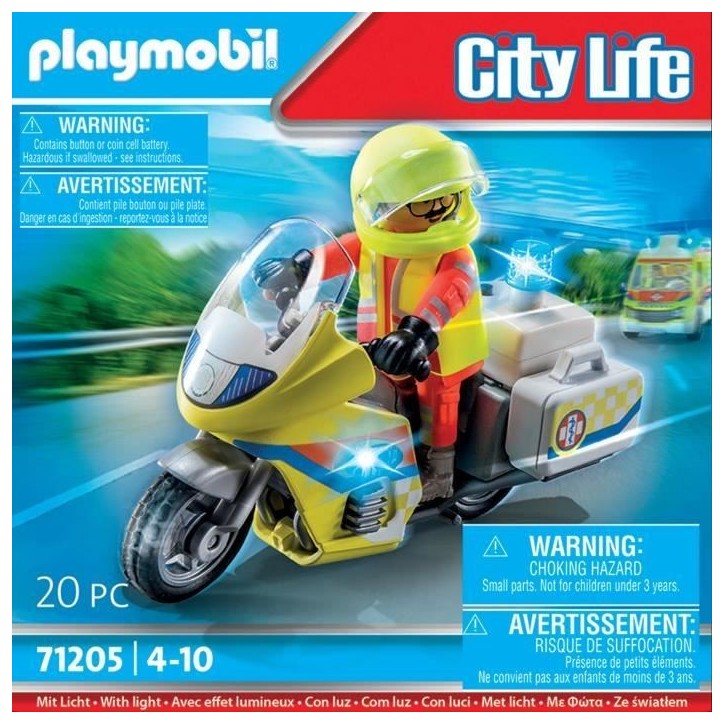 PLAYMOBIL 71205 Urgentiste avec moto, City Action Les Secouristes, effet lumineux, 20 pieces, Des 4 ans