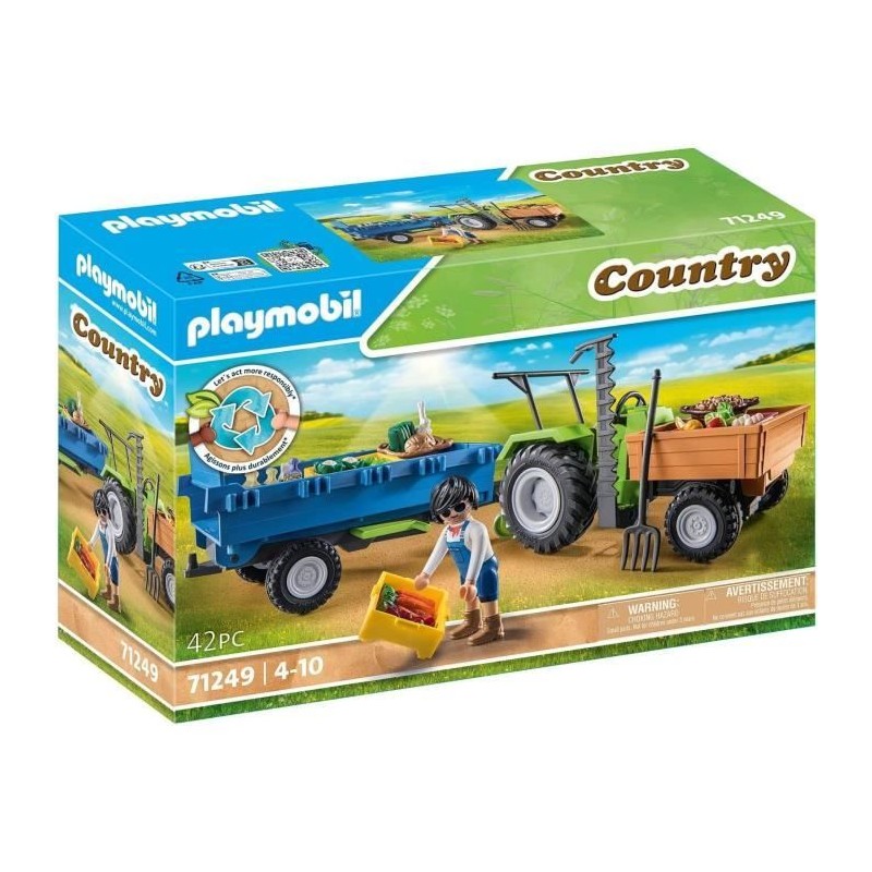 PLAYMOBIL 71249 Tracteur avec remorque, Country La Ferme, 42 pieces, D