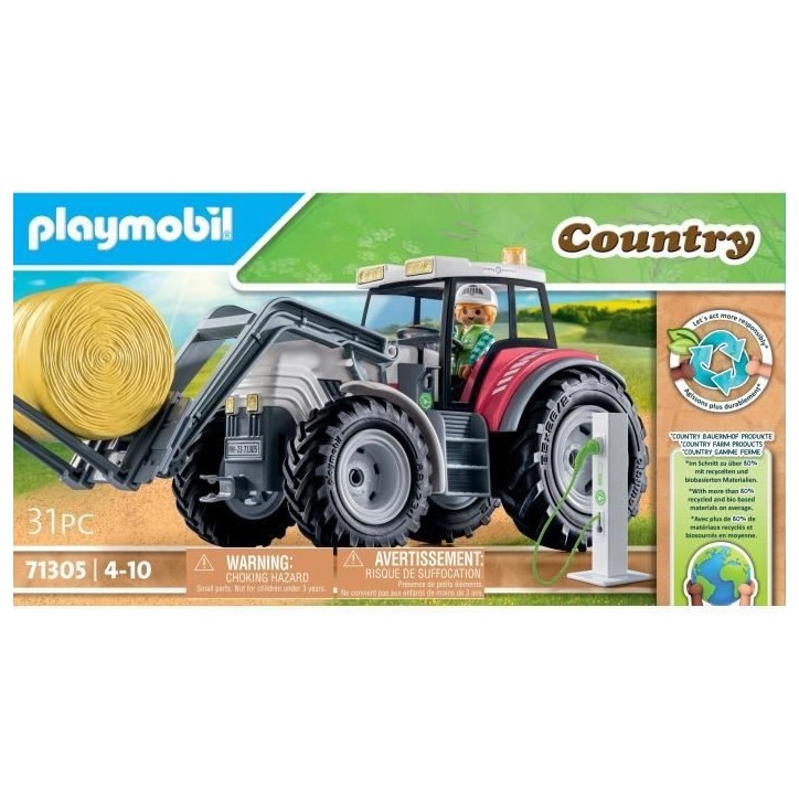 PLAYMOBIL 71305 Grand tracteur électrique, Country La vie a la ferme, 31 pieces, Des 5 ans