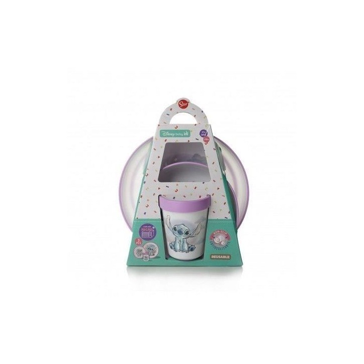 COFFRET REPAS 3 PIeCES GOBELET + BOL + ASSIETTE ANTIDÉRAPANTS LILO et STITCH