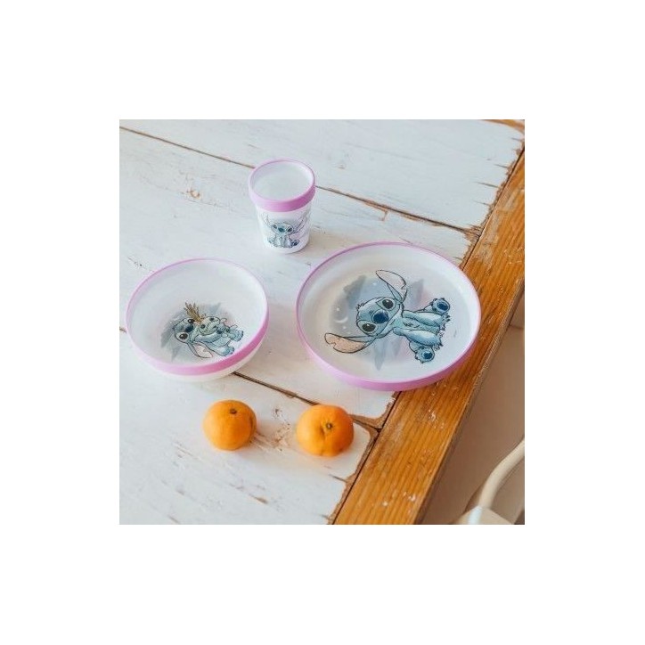 COFFRET REPAS 3 PIeCES GOBELET + BOL + ASSIETTE ANTIDÉRAPANTS LILO et STITCH