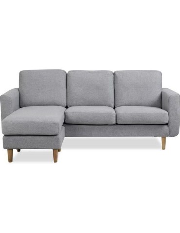 Canapé d‘angle reversible - Tissu gris clair avec piétement en bois naturel - L 197 x P 137 x 83 cm - NOLAN
