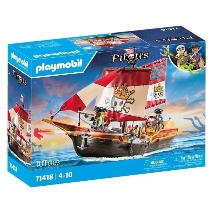 PLAYMOBIL 71418 Chaloupe des pirates, Les pirates, Avec personnages, canons, Des 4 ans