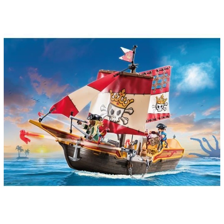 PLAYMOBIL 71418 Chaloupe des pirates, Les pirates, Avec personnages, canons, Des 4 ans