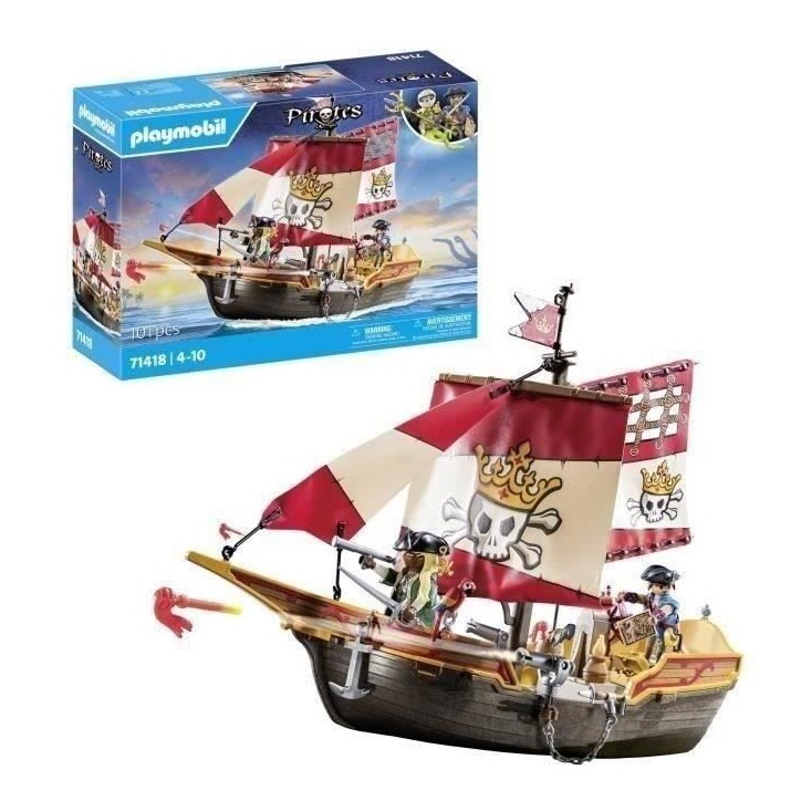 PLAYMOBIL 71418 Chaloupe des pirates, Les pirates, Avec personnages, canons, Des 4 ans