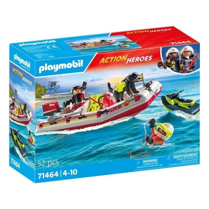 PLAYMOBIL 71464 Bateau de pompier et scooter des mers - Action Hereos - Les pompiers - Des 4 ans PLAYMOBIL 71464 Bateau de pompier et scooter des mers - Action Hereos - Les pompiers - Des 4 ans