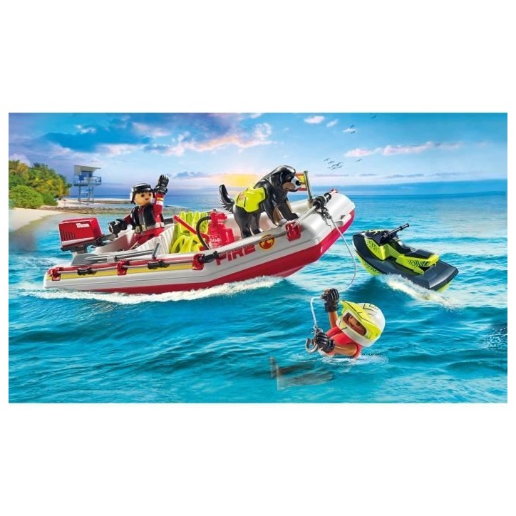 PLAYMOBIL 71464 Bateau de pompier et scooter des mers - Action Hereos - Les pompiers - Des 4 ans PLAYMOBIL 71464 Bateau de pompier et scooter des mers - Action Hereos - Les pompiers - Des 4 ans