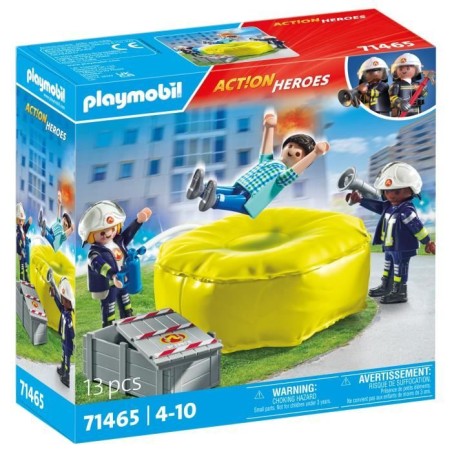 PLAYMOBIL 71465 Pompiers avec coussin de sauvetage - Action Heroes - L