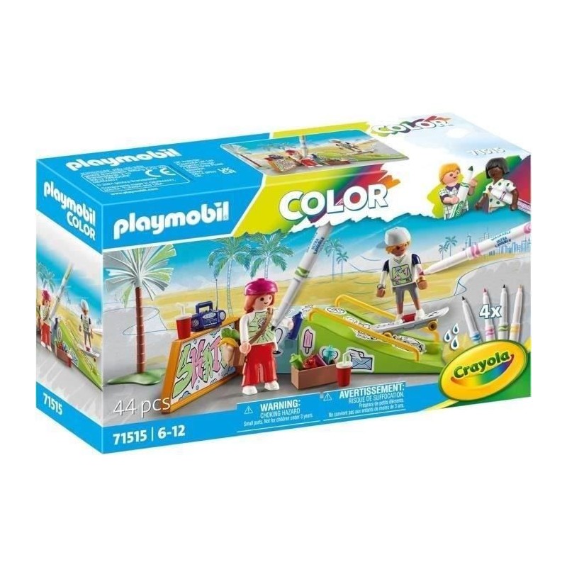 PLAYMOBIL 71515 Skateurs avec rampe, Color, 44 pieces, avec crayons Cr PLAYMOBIL 71515 Skateurs avec rampe, Color, 44 pieces, avec crayons Cr