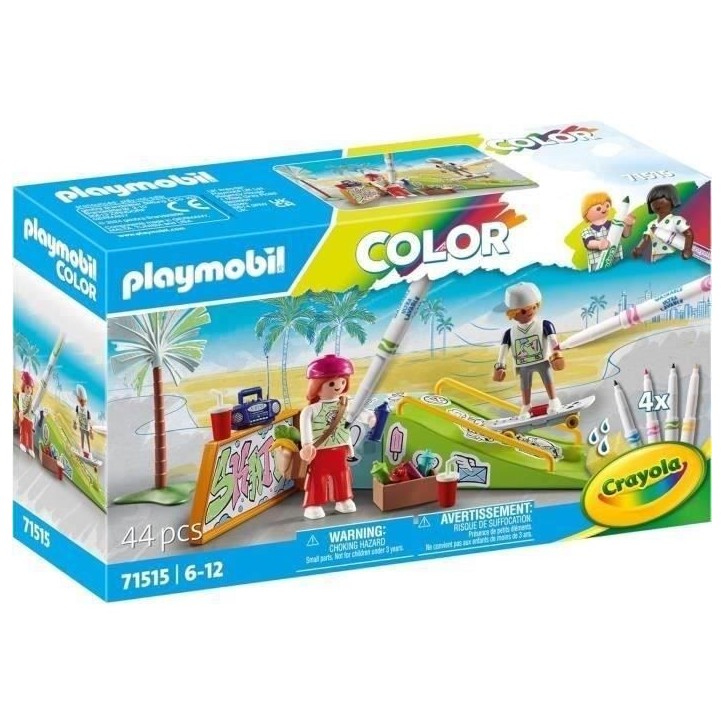 PLAYMOBIL 71515 Skateurs avec rampe, Color, 44 pieces, avec crayons Crayola, Des 6 ans PLAYMOBIL 71515 Skateurs avec rampe, Color, 44 pieces, avec crayons Crayola, Des 6 ans