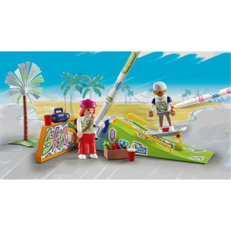 PLAYMOBIL 71515 Skateurs avec rampe, Color, 44 pieces, avec crayons Crayola, Des 6 ans