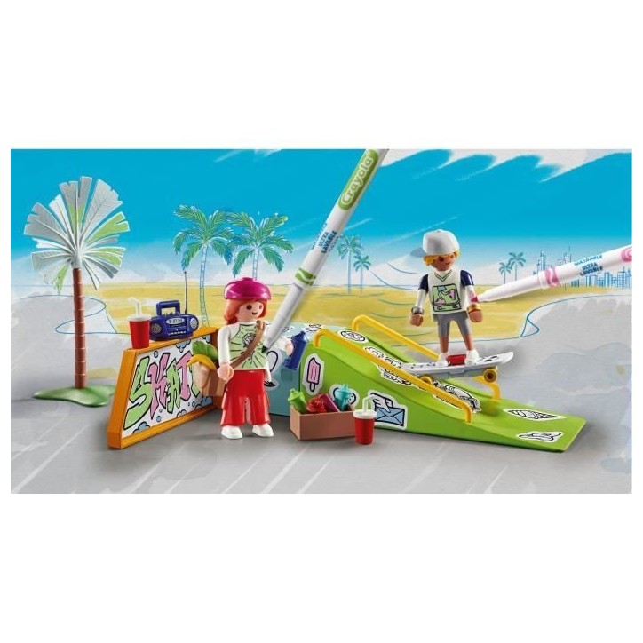 PLAYMOBIL 71515 Skateurs avec rampe, Color, 44 pieces, avec crayons Crayola, Des 6 ans PLAYMOBIL 71515 Skateurs avec rampe, Color, 44 pieces, avec crayons Crayola, Des 6 ans