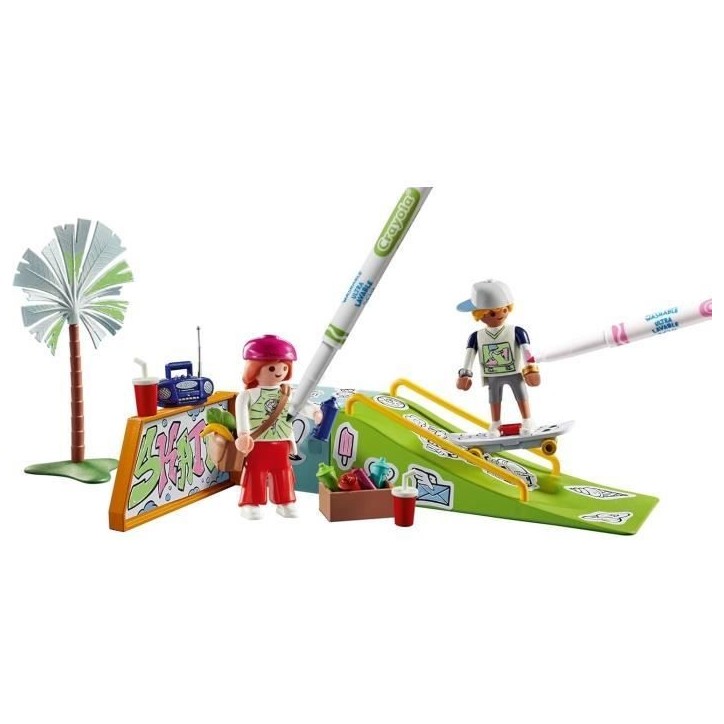 PLAYMOBIL 71515 Skateurs avec rampe, Color, 44 pieces, avec crayons Crayola, Des 6 ans PLAYMOBIL 71515 Skateurs avec rampe, Color, 44 pieces, avec crayons Crayola, Des 6 ans