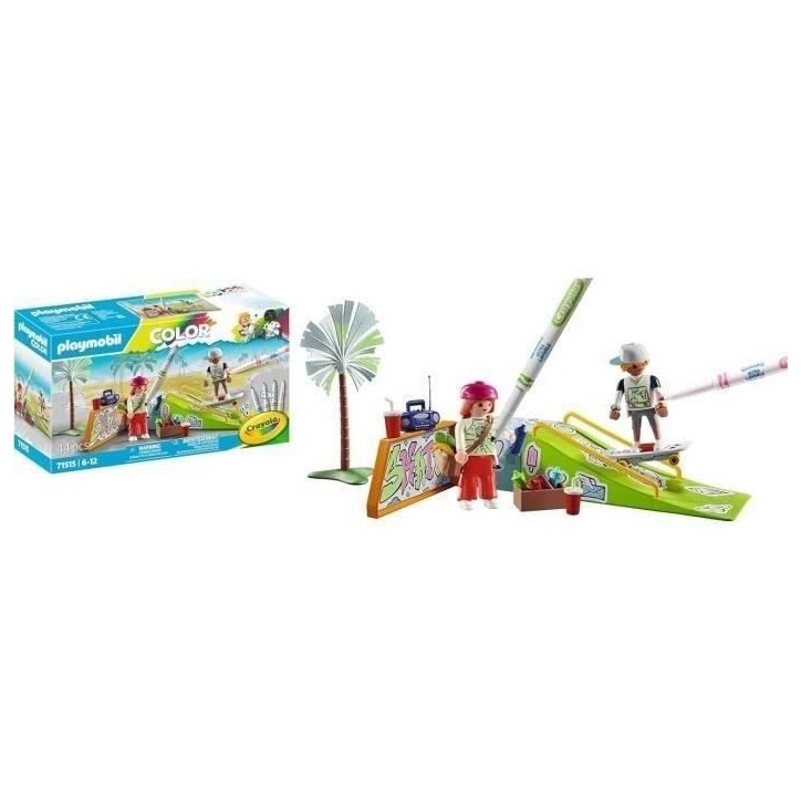 PLAYMOBIL 71515 Skateurs avec rampe, Color, 44 pieces, avec crayons Crayola, Des 6 ans PLAYMOBIL 71515 Skateurs avec rampe, Color, 44 pieces, avec crayons Crayola, Des 6 ans