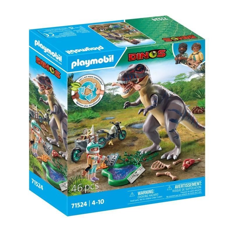 PLAYMOBIL 71524 Explorateur avec moto et tyrannosaure, Dinos, 46 piece PLAYMOBIL 71524 Explorateur avec moto et tyrannosaure, Dinos, 46 piece