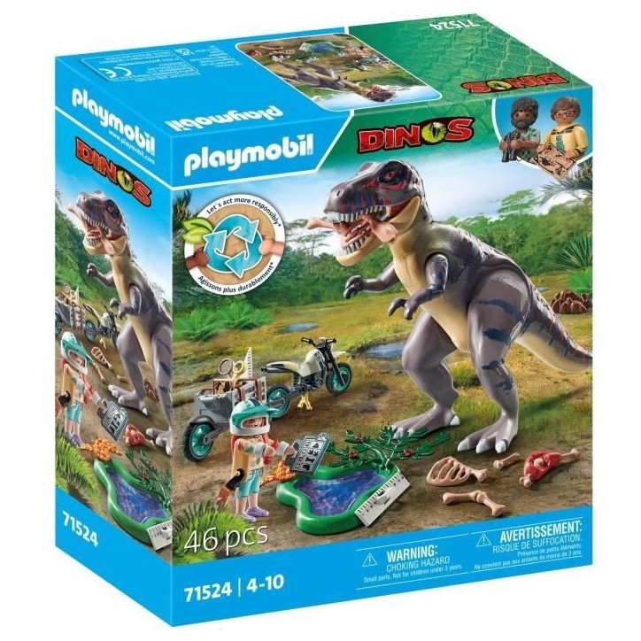 PLAYMOBIL 71524 Explorateur avec moto et tyrannosaure, Dinos, 46 pieces, Des 4 ans