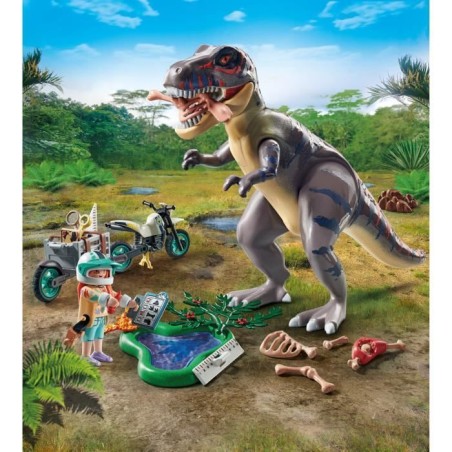 PLAYMOBIL 71524 Explorateur avec moto et tyrannosaure, Dinos, 46 pieces, Des 4 ans