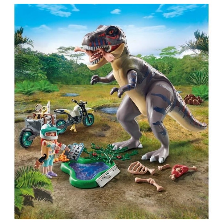 PLAYMOBIL 71524 Explorateur avec moto et tyrannosaure, Dinos, 46 pieces, Des 4 ans