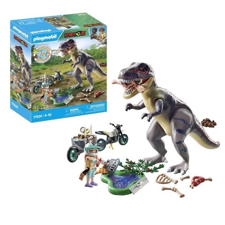 PLAYMOBIL 71524 Explorateur avec moto et tyrannosaure, Dinos, 46 pieces, Des 4 ans