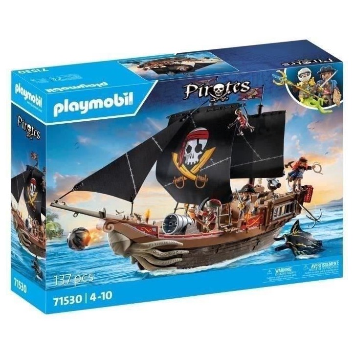 PLAYMOBIL 71530 Bateau pirates, 137 pieces dont 3 personnages et 4 animaux, Les Pirates, Jeu de rôle créatif, Des 4 ans