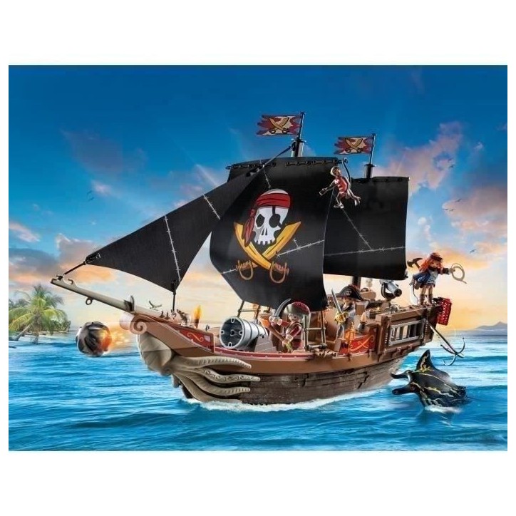 PLAYMOBIL 71530 Bateau pirates, 137 pieces dont 3 personnages et 4 animaux, Les Pirates, Jeu de rôle créatif, Des 4 ans